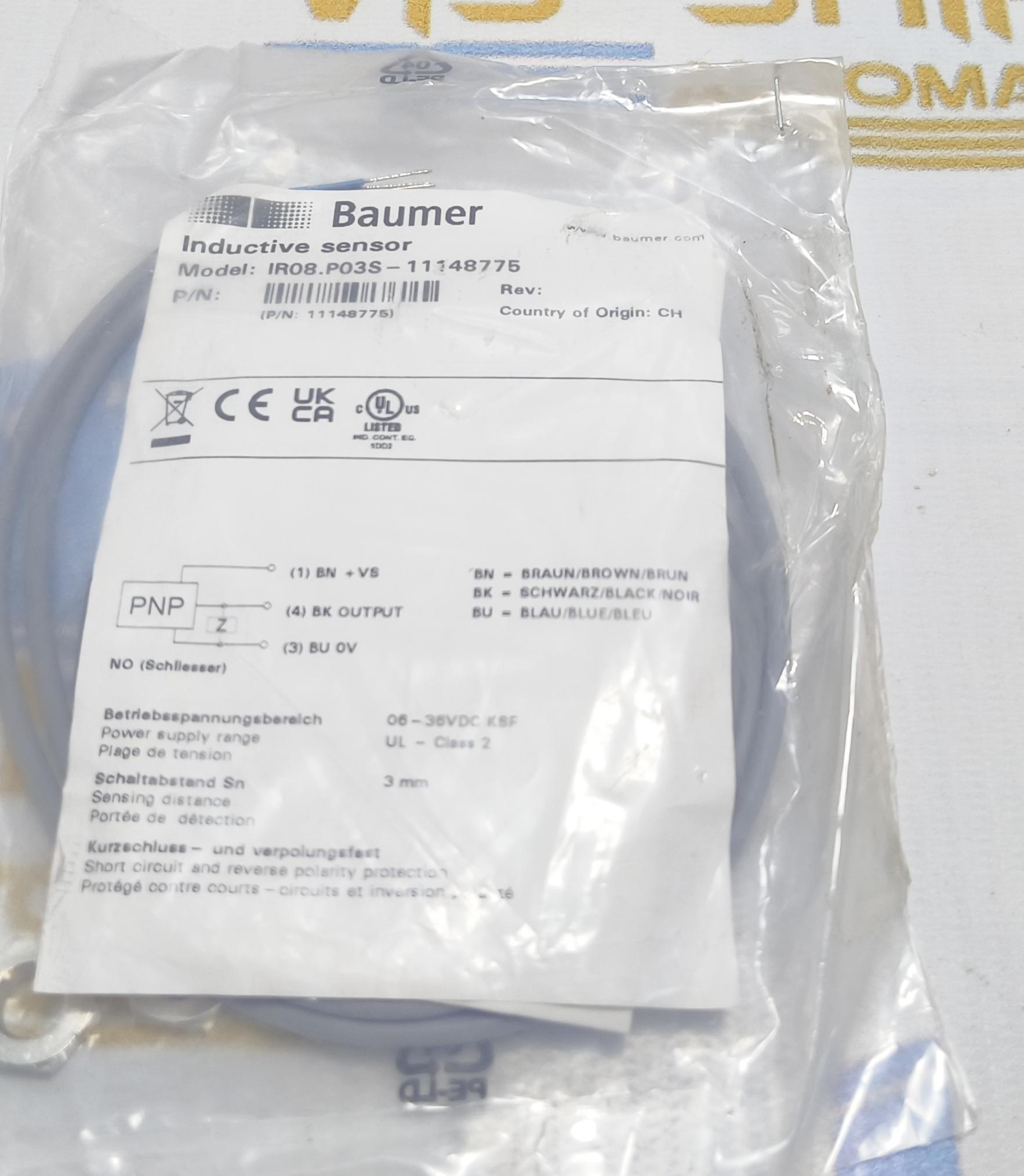 BAUMER INDUCTIVE SENSOR MODEL : IR08 . P03S - 11148775 