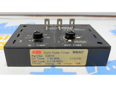 ABB SSAC SOLID STATE TIMER PART NO : X 2910 ON TIME 1-30 MIN OFF TIME 0.1-10 SEC 12 VDC 