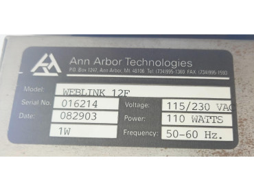 ANN ARBOR TECHNOLOGIES WEBLINK 12F PANEL SERIAL NO : 016214 VOLTAGE : 115/230 VAC 50-60 Hz 