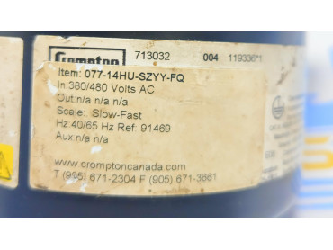 CROMPTON 077-14HU-SZYY-FQ SLOW-FAST SYNCHRO CHECK RELAY Ser.No. 713032 004