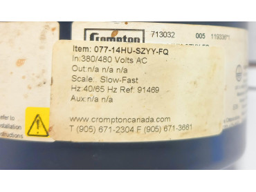 CROMPTON 077-14HU-SZYY-FQ SLOW-FAST SYNCHRO CHECK RELAY Ser.No. 713032 005
