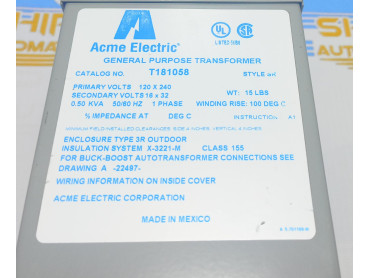 ECME ELECTRIC CORPORATION GENERAL PURPOSE TRANSFORMER T181058 STYLE SR - MAXICO
