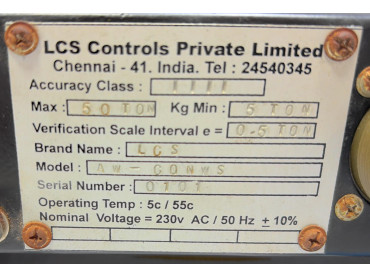 LCS PAYLOAD - III AW - CONWS MONITORING SYSTEM . AW - CONWS MAX 50 TON KG MIN 5 TON Sr No : 0101