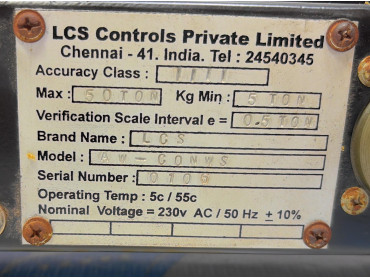 LCS PAYLOAD - III AW - CONWS MONITORING SYSTEM . AW - CONWS MAX 50 TON KG MIN 5 TON Sr No : 0106