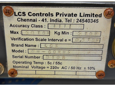LCS PAYLOAD - III AW - CONWS MONITORING SYSTEM . MAX 50 TON KG MIN 5 TON Sr No : 0108