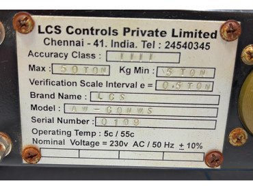 LCS PAYLOAD - III AW - CONWS MONITORING SYSTEM . MAX 50 TON KG MIN 5 TON Sr No : 0109