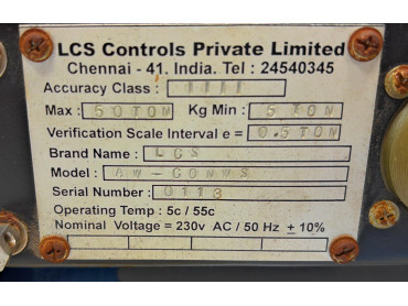 LCS PAYLOAD - III AW - CONWS MONITORING SYSTEM . MAX 50 TON KG MIN 5 TON Sr No : 0113