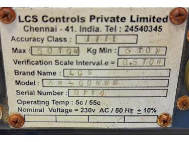 LCS PAYLOAD - III AW - CONWS MONITORING SYSTEM . MAX 50 TON KG MIN 5 TON Sr No : 0114