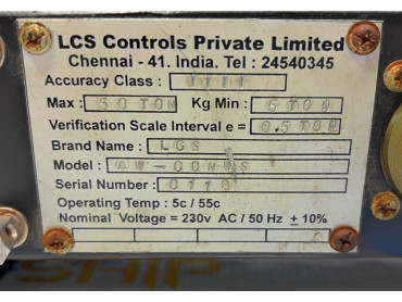 LCS PAYLOAD - III AW - CONWS MONITORING SYSTEM . MAX 50 TON KG MIN 5 TON Sr No : 0118