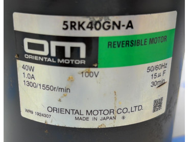 ORIENTAL MOTOR  5RK40GN-A REVERSIBLE MOTOR 5GN180L GEAR HEAD  WR9 1924307