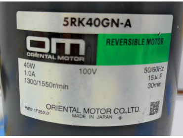 ORIENTAL MOTOR MODEL : 5RK40GN - A REVERSIBLE MOTOR 40 W 100 V 50/60 Hz WR9 1F25312
