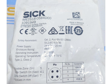 SICK IME2S18 - 05B4DC0 INDUCTIVE SAFETY SWITCH Sr No : WX 22220015
