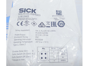 SICK IME2S18 - 05B4DC0 INDUCTIVE SAFETY SWITCH Sr No : WX 22220016