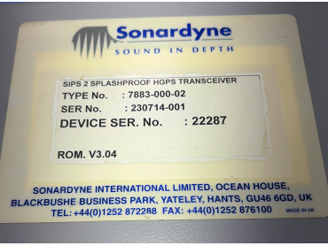SONARDYNE SIPS 2 SPLASHPROOF HGPS TRANSCEIVER TYPE NO : 7883-000-02 SER NO : 230714-001