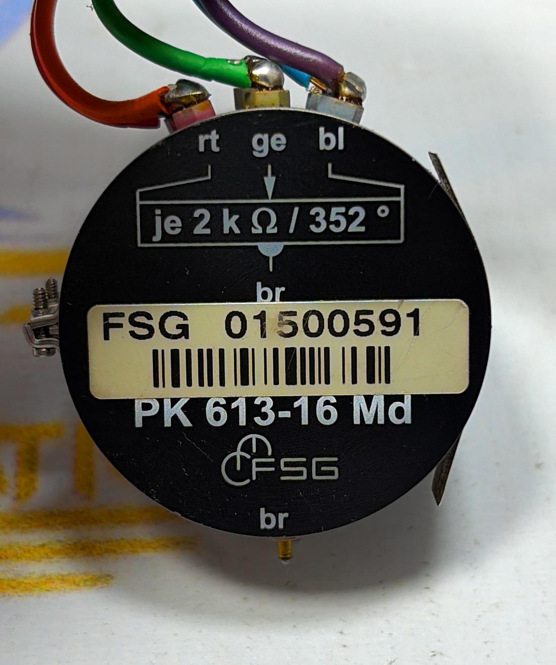 FSG PK 613-16 MD Potentiometer.NO:  01500591.  je 2 k Q / 352 ° ELT 159905 