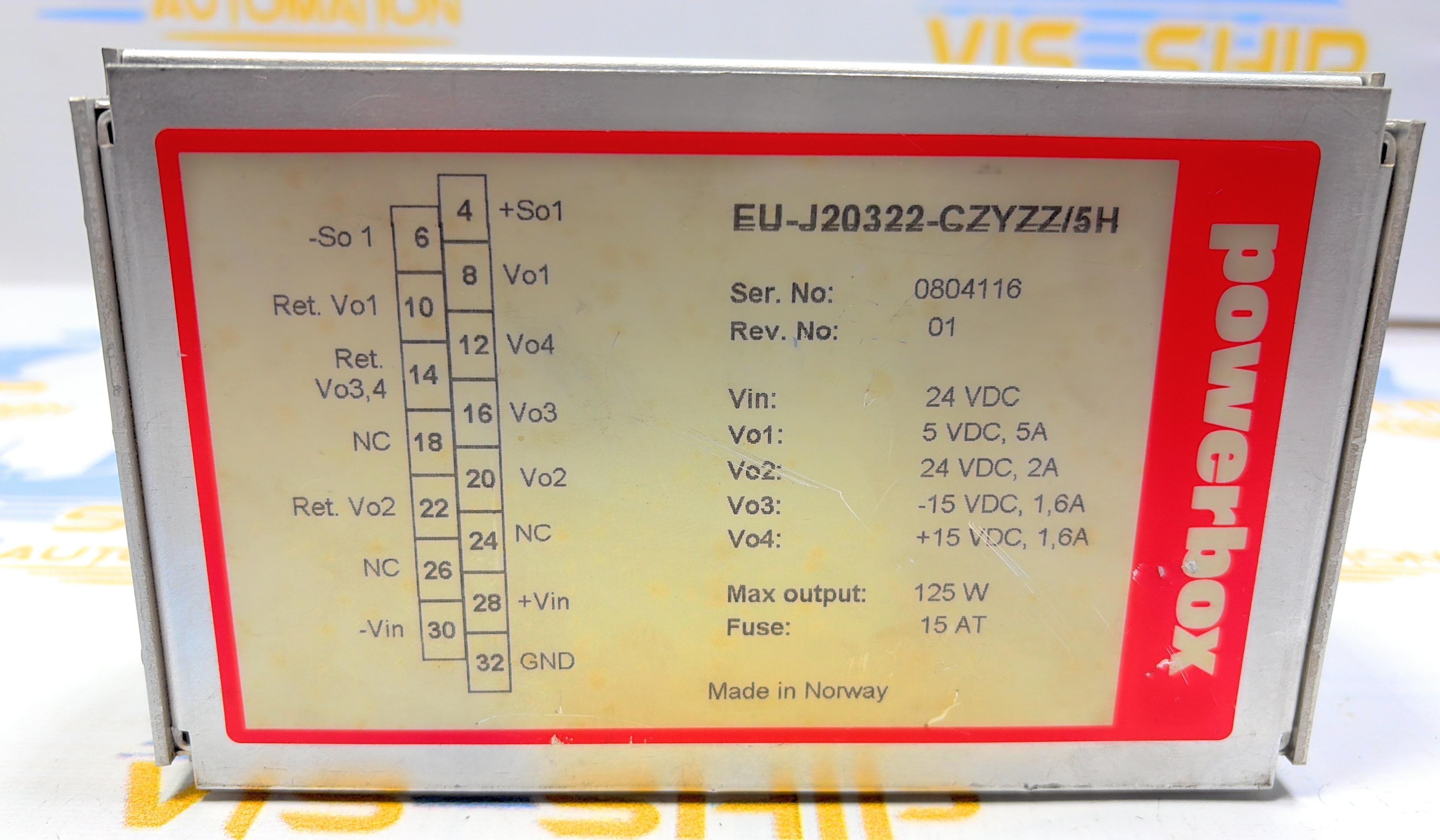 POWERBOX EU-J20322-CZYZZ/5H REV-01 24VDC MAX OUTPUT 125W -   Ser No: 0804116 MADE IN NORWAY 